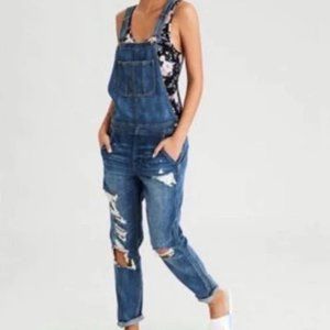Distressed Denim Jean Overalls 